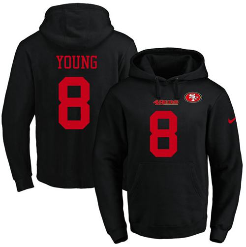 Nike 49ers #8 Steve Young Black Name & Number Pullover NFL Hoodie - Click Image to Close